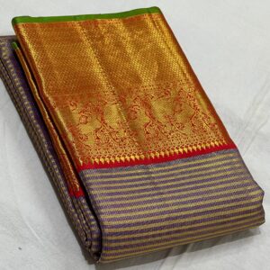 Kanjivaram Silk Saree in Brown with Red Border and Pallu