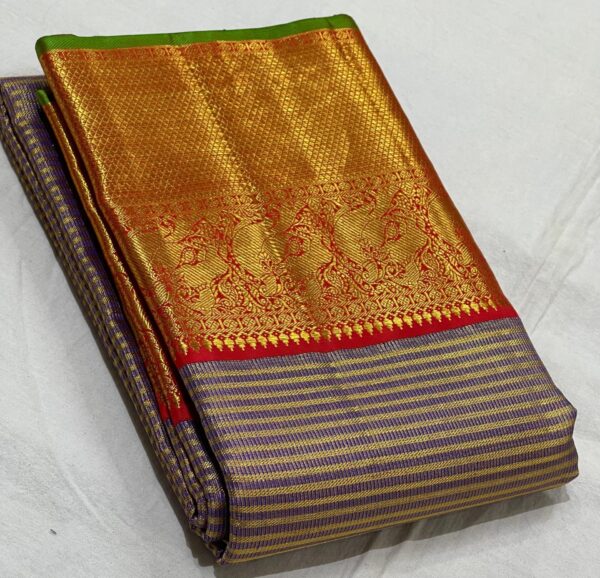 Kanjivaram Silk Saree in Brown with Red Border and Pallu