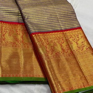 Kanjivaram Silk Saree in Brown with Red Border and Pallu