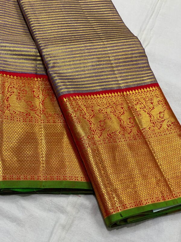 Kanjivaram Silk Saree in Brown with Red Border and Pallu