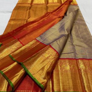 Kanjivaram Silk Saree in Brown with Red Border and Pallu