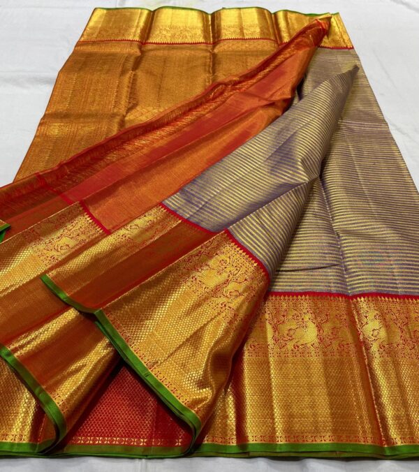 Kanjivaram Silk Saree in Brown with Red Border and Pallu