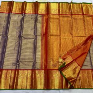 Kanjivaram Silk Saree in Brown with Red Border and Pallu