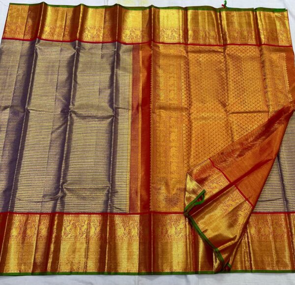 Kanjivaram Silk Saree in Brown with Red Border and Pallu