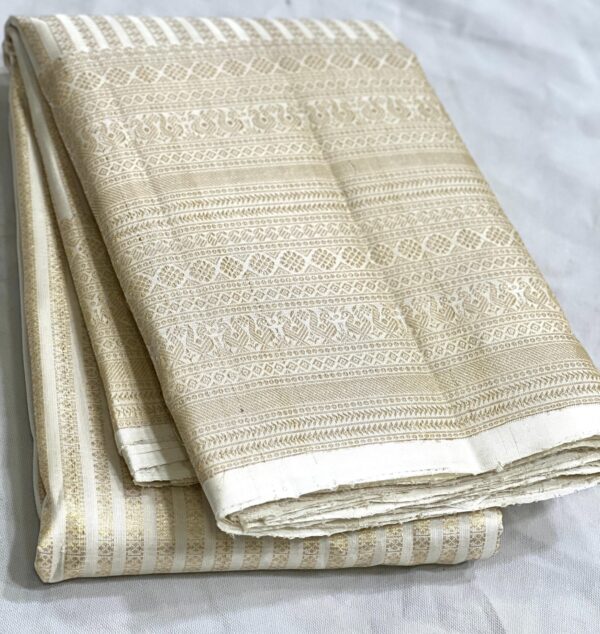 Kanchipuram Silk Saree with Gold Zari Brocade in White Color