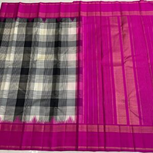 Black and White Kanjivaram Silk Saree with Pink Border