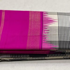 Black and White Kanjivaram Silk Saree with Pink Border