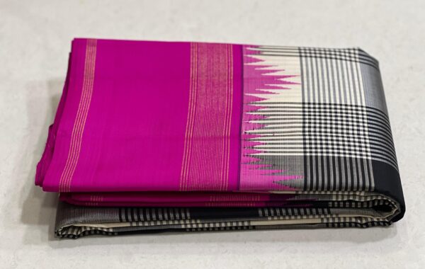 Black and White Kanjivaram Silk Saree with Pink Border