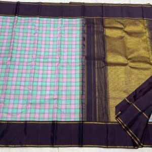 Kanjivaram Silk Saree in Light Blue and Pink Multi-Shade with Black Border