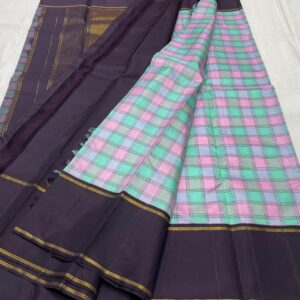 Kanjivaram Silk Saree in Light Blue and Pink Multi-Shade with Black Border