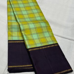 Kanjivaram Silk Saree with Multi-Shade Body, Black Border, and Multi-Shade Checks Design