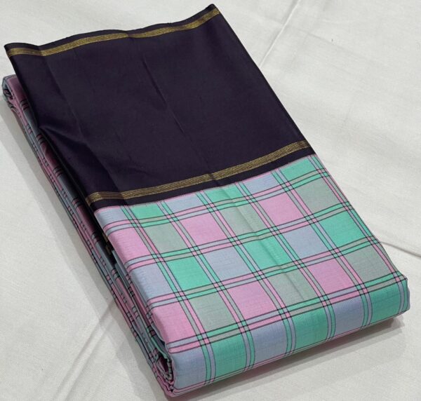 Kanjivaram Silk Saree in Light Blue and Pink Multi-Shade with Black Border