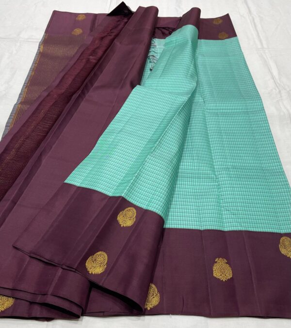 Kanjivaram Silk Saree in Pastel Green and Coffee Brown