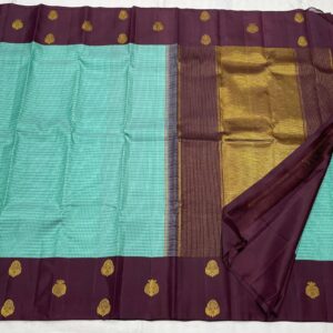 Kanjivaram Silk Saree in Pastel Green and Coffee Brown