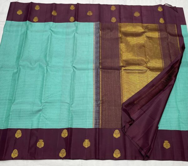 Kanjivaram Silk Saree in Pastel Green and Coffee Brown