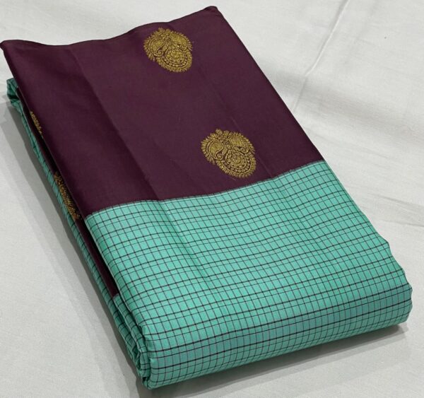 Kanjivaram Silk Saree in Pastel Green and Coffee Brown