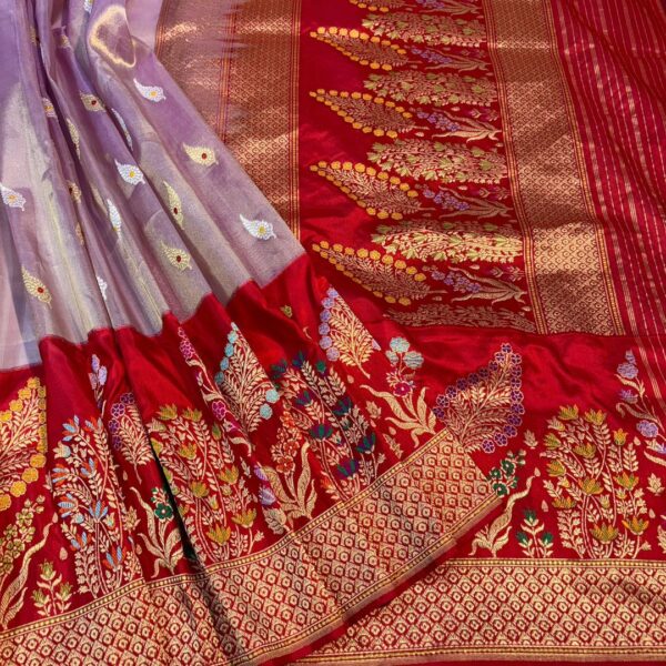 handloom Banarasi kadua woven pure kora tissue silk saree. meenakari border