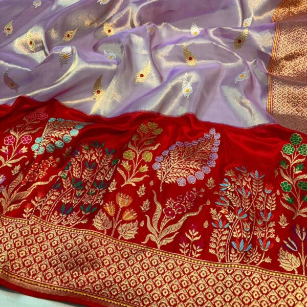 handloom Banarasi kadua woven pure kora tissue silk saree. meenakari border