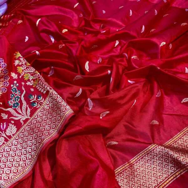 handloom Banarasi kadua woven pure kora tissue silk saree. meenakari border