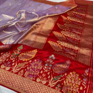 handloom Banarasi kadua woven pure kora tissue silk saree. meenakari border