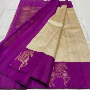 Cream Kanjivaram Silk Saree With Rich Purple Border