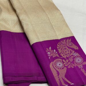 Cream Kanjivaram Silk Saree With Rich Purple Border