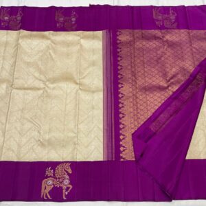 Cream Kanjivaram Silk Saree With Rich Purple Border