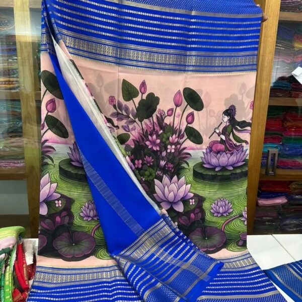 Biscute Cream With Royal Blue Mysore Silk Saree