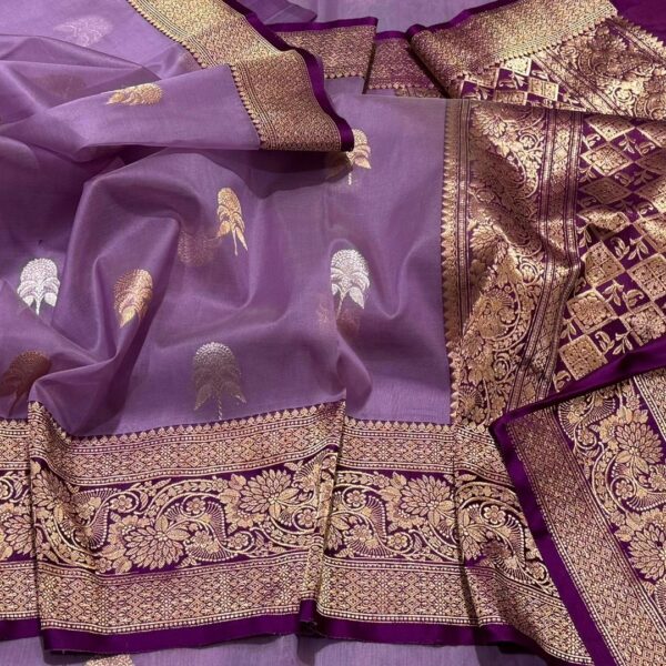 kora organza silk sarees in zari butta weaving.