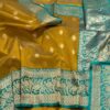 Mustard Yellow With Aqua Green Banarasi Tissue Silk Saree