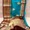 Beautiful pure light weight Banarasi Kora Organza Silk Saree in Ananda Blue