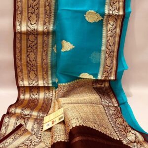 Beautiful pure light weight Banarasi Kora Organza Silk Saree in Ananda Blue