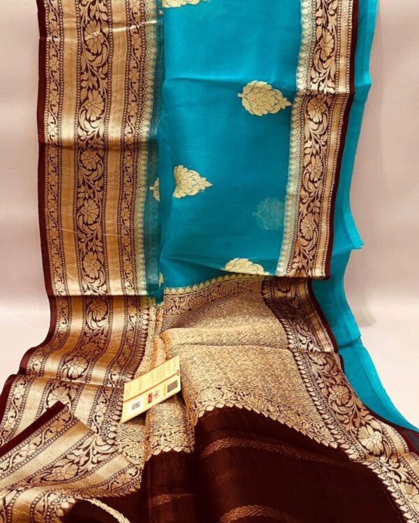 Beautiful pure light weight Banarasi Kora Organza Silk Saree in Ananda Blue