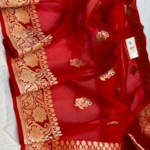 Beautiful pure light weight Banarasi Organza Silk Saree in Red