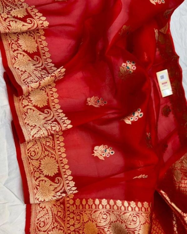 Beautiful pure light weight Banarasi Organza Silk Saree in Red