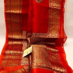 Beautiful pure light weight Banarasi Organza Silk Saree in Dark Orange