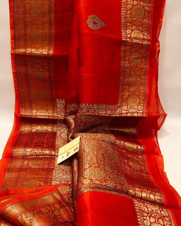 Beautiful pure light weight Banarasi Organza Silk Saree in Dark Orange