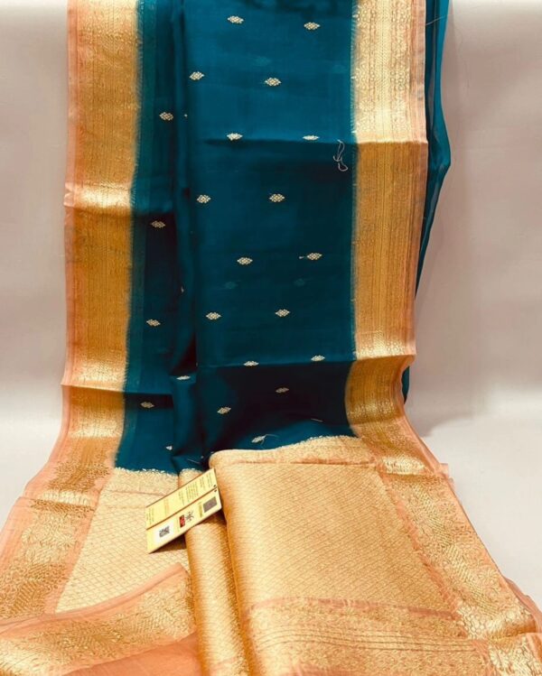 Beautiful pure light weight Banarasi Organza Silk Saree In Teal Blue