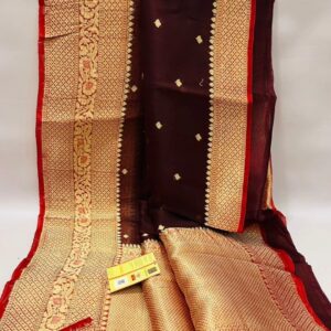 Beautiful pure light weight Banarasi Organza Silk Saree In Coffee Brown