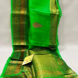 Beautiful pure light weight Banarasi Organza Silk Saree In Parrot Green