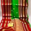 Beautiful pure light weight Banarasi Organza Silk Saree In Parrot Green With Red