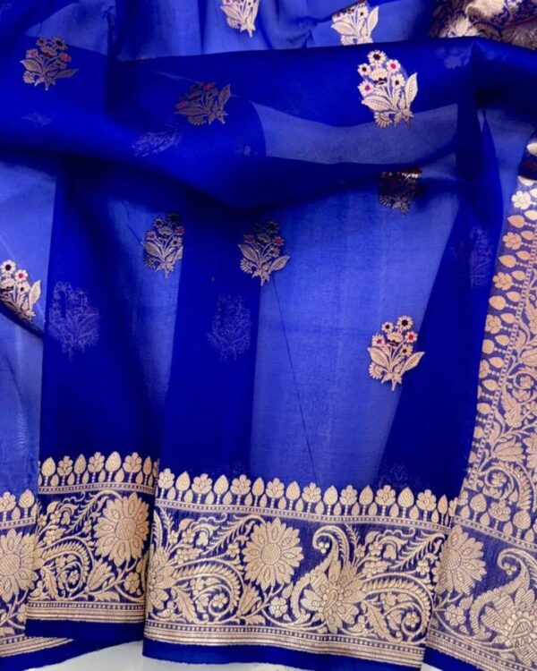 Beautiful pure light weight Banarasi Organza Silk Saree In Royal Blue