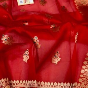 Beautiful pure light weight Banarasi Organza Silk Saree In Red