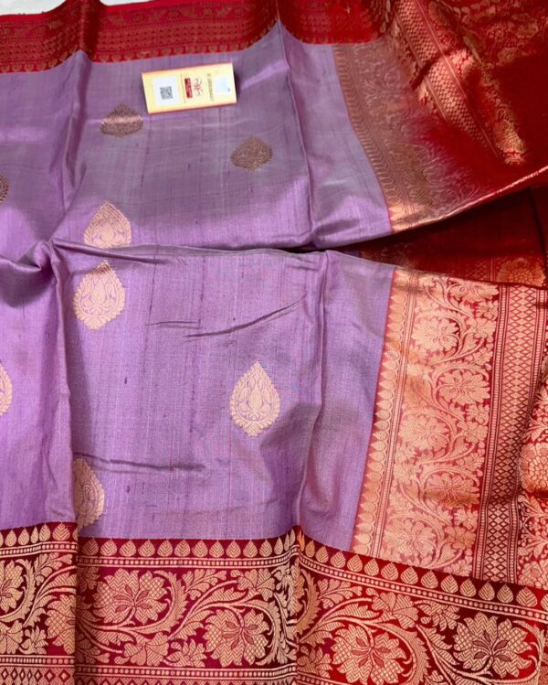 Banarasi Tussar Silk Saree in Lavender With Red