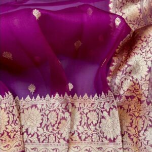 Dark Purple Banarasi Kora Oragaza Saree