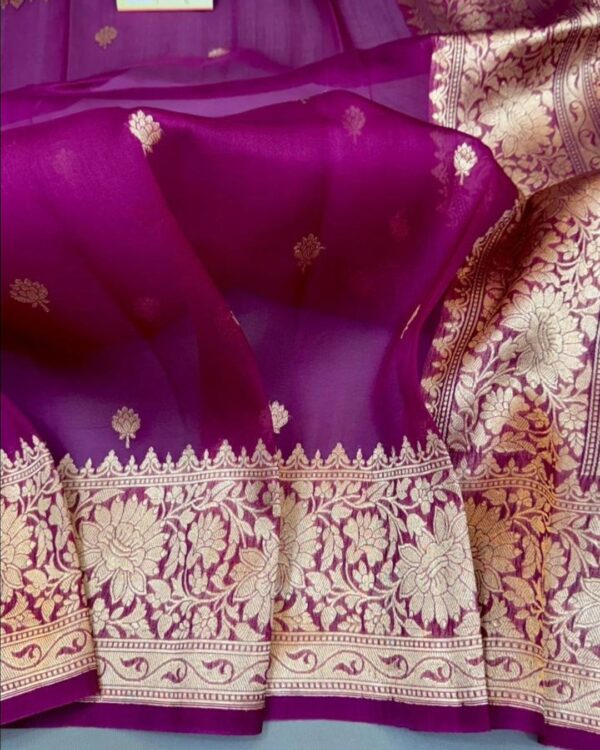 Dark Purple Banarasi Kora Oragaza Saree