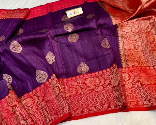 Banarasi Tussar Silk Saree in Purple With red