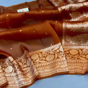 Banarasi Kora Silk Saree In Dark Brown