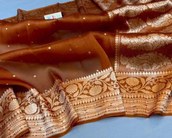 Banarasi Kora Silk Saree In Dark Brown