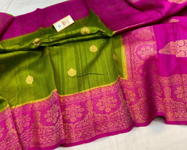 Banarasi Tussar Silk Saree in Parrot Green With Pink